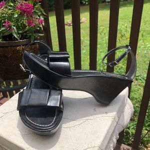 Franco Sarto Upper Leather Black Wedge Sandal 6.5